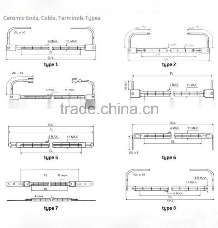 Infrared heating lamp with gold reflector 355MM,220V 1000W,SK15