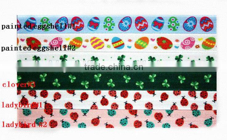 Hot-selling 5/8 Width Floral Fold Over Elastic,Printed FOE Elastic For Babygirl Hair Tie