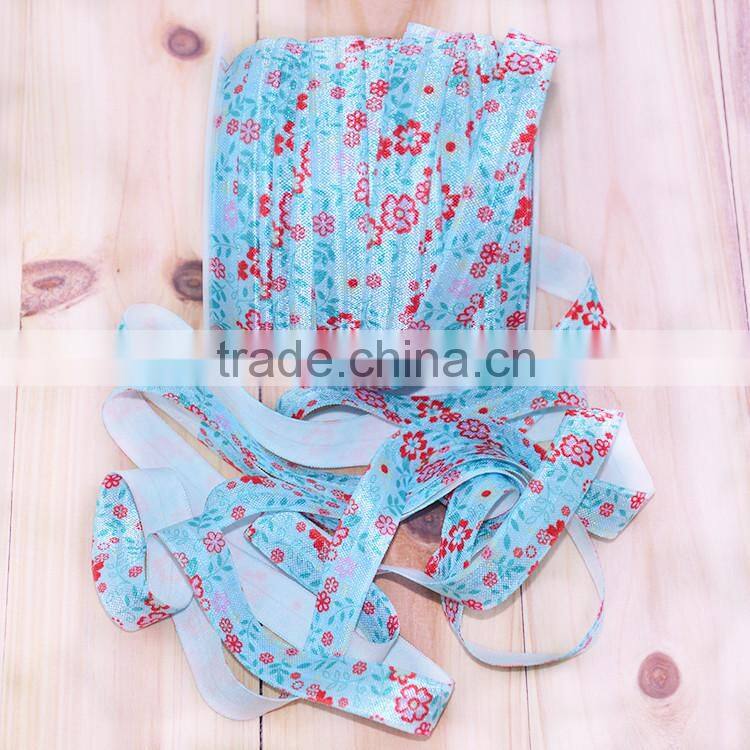 Hot-selling 5/8 Width Floral Fold Over Elastic,Printed FOE Elastic For Babygirl Hair Tie