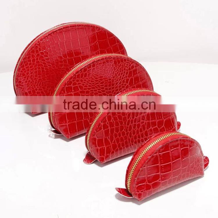 Fashionable solid color cute pattern crocodile skin pu cosmetic bag