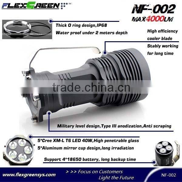 Flexgreen 5xXML T6 40w 4000lm high bright led high power search light