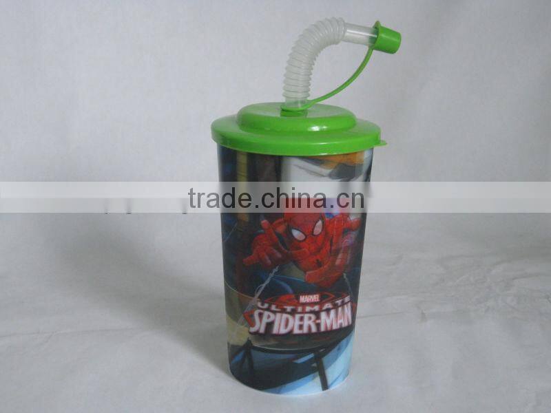 eco-friendly 16oz cartoon pp kids cup with straw and lid