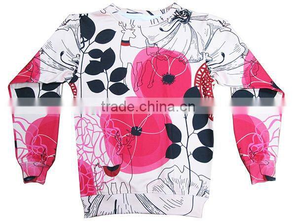 Pullover girls sweatshirts with pattern,white girl hood jacket