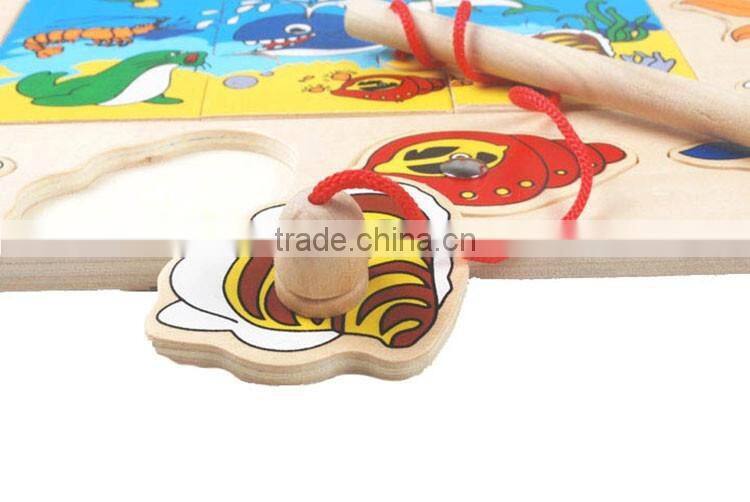 Hot sell educational wooden toy of magnetic fishing puzzle games