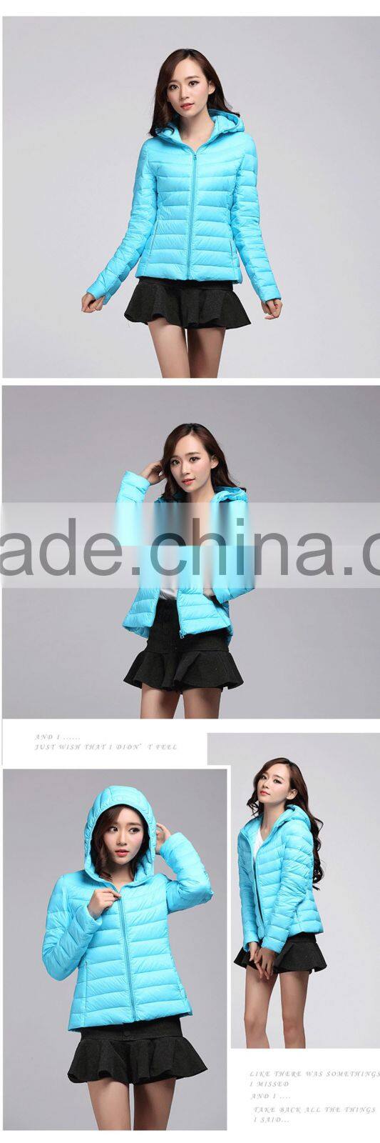2015 sexy women slim hooded thin down coats