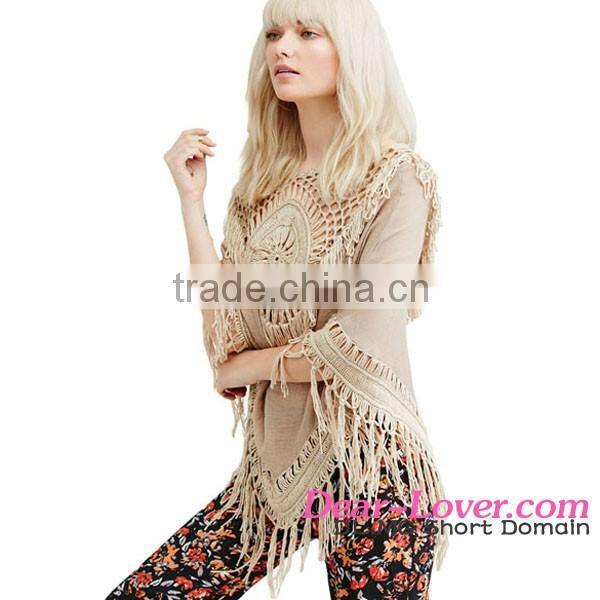 2016 Plunge V Lace-up Neck Floral Embroidered cover up beach dress