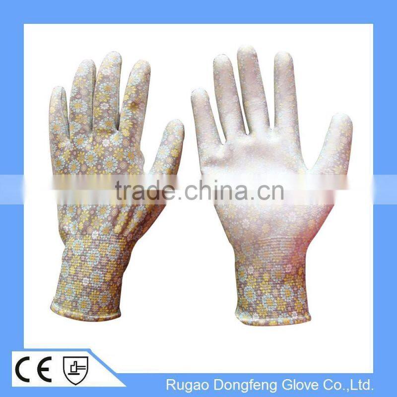 13 Gauge Flower Print Polyester Liner Coated Nitrile Garden Gloves, Women Gardening Gloves, Floral Nitrile Gloves