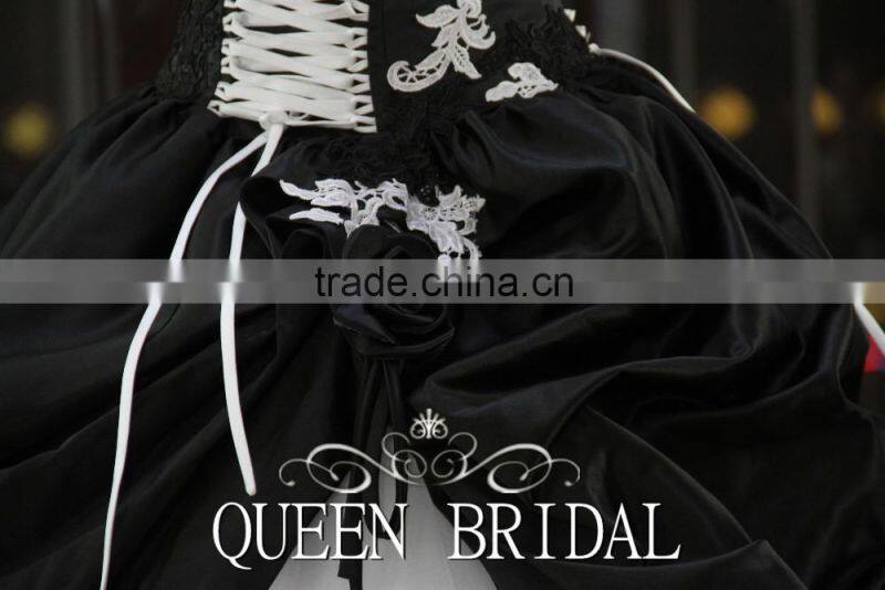 Real Works Strapless Black and White Wedding Dresses 2015 Ball Gown