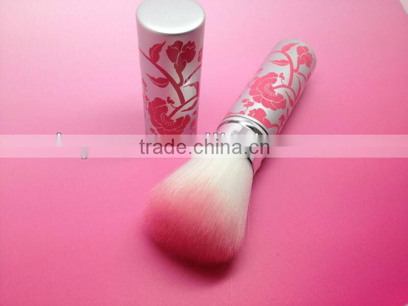synthetic hair makeup retractable blush brush/cosmetic metal brushes