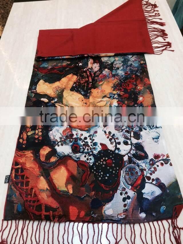 retail luxury gorgeous design high quality 100% silk cashmere attractive flower oil painting digital printed scarf