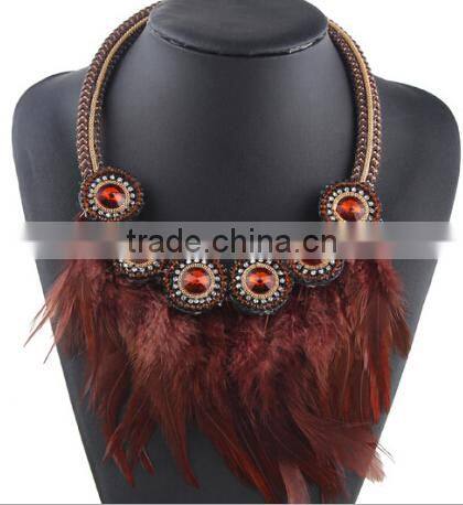 factory handmade new fashion design real feather necklace for women