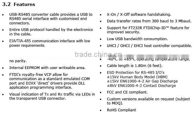 USB-RS485-WE-1800-BT Ftdi Cable, Usb-RS485
