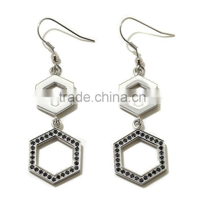 Stately Steel CZ-Accented Double Hexagon Drop Earrings Manufacturer & Factory & Supplier