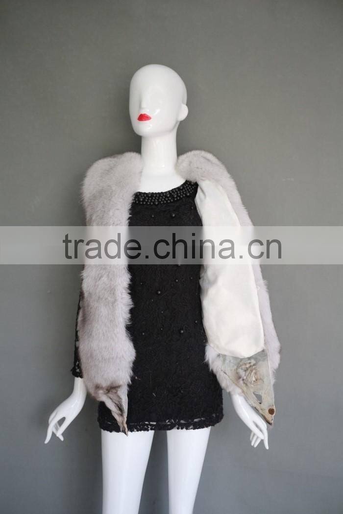 2016 top quality special style fox head vest natural white vest with real blue fox fur and head pattern