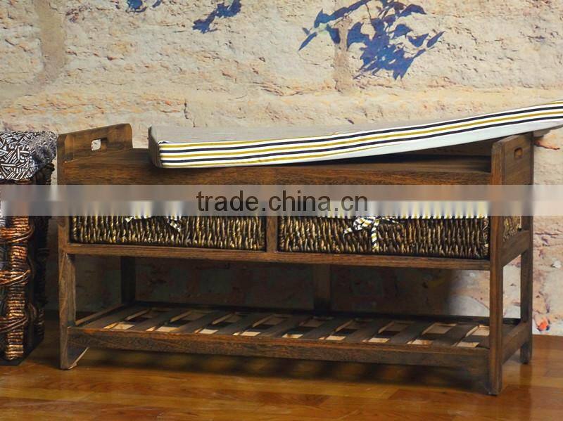wide double Foot rest wooden stool