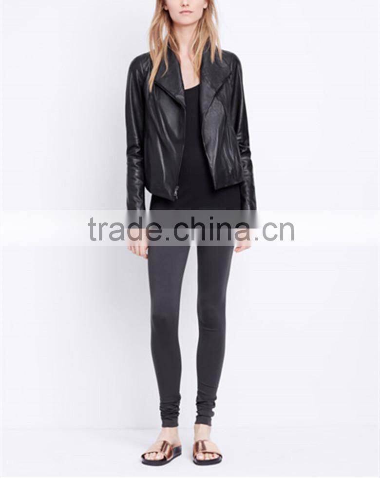 China Wholesale Supplier Cool Shinny Black Pu Leather Jacket For Women