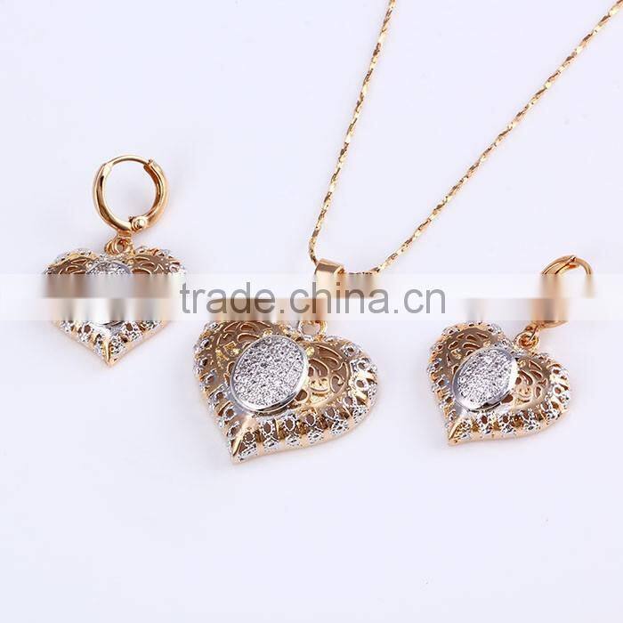 New fashion jewelry set, gold plated earring and pendant necklace costume jewellery, sweet heart jewellery sets