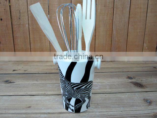 Black Tree and Zebras Decal Ceramic Flower Planter with Three Sizes