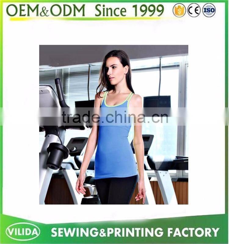 OEM dry fit sports wear plain gym yoga tank top/blue vest/singlet women by Guangzhou Garment