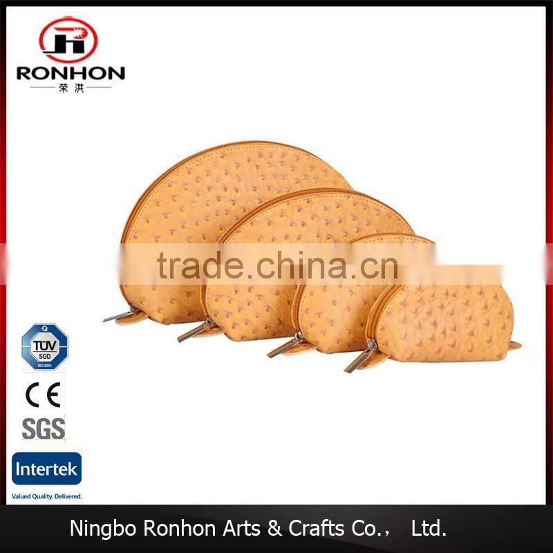 Set of 4 Portable Fashion PU Ostrich Grained Leather Makeup Cosmetic Pouch Bag