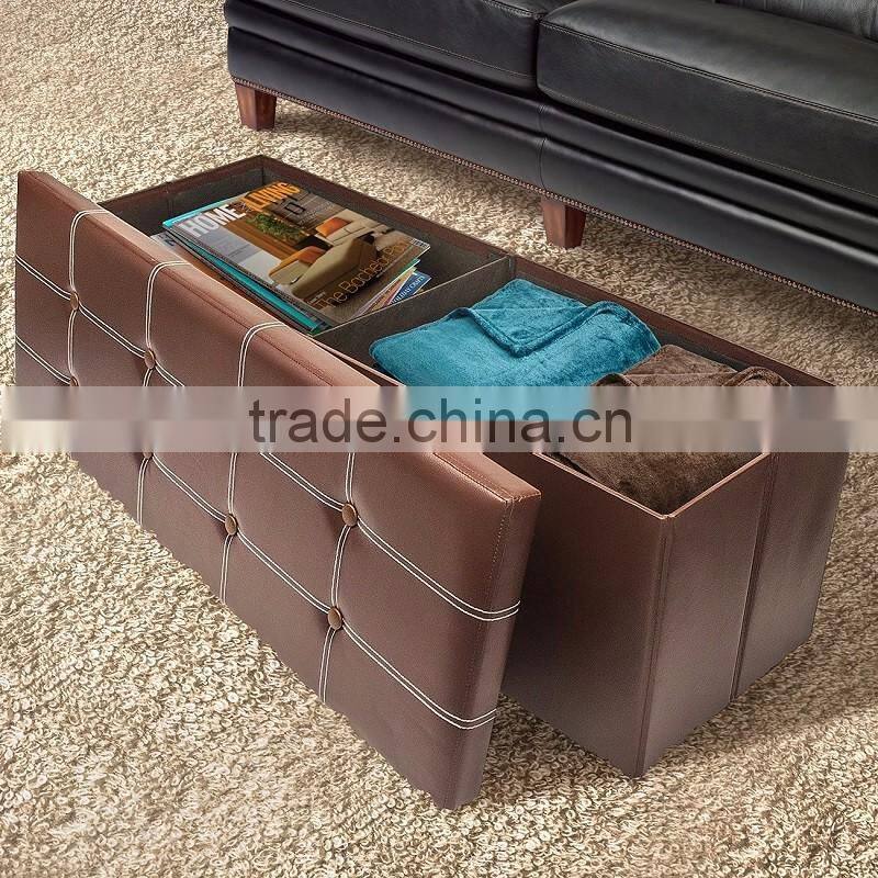 Faux Leather Folding Ottoman Storage Shoe Bench Armless, Chocolate 43.3"x15"x15"