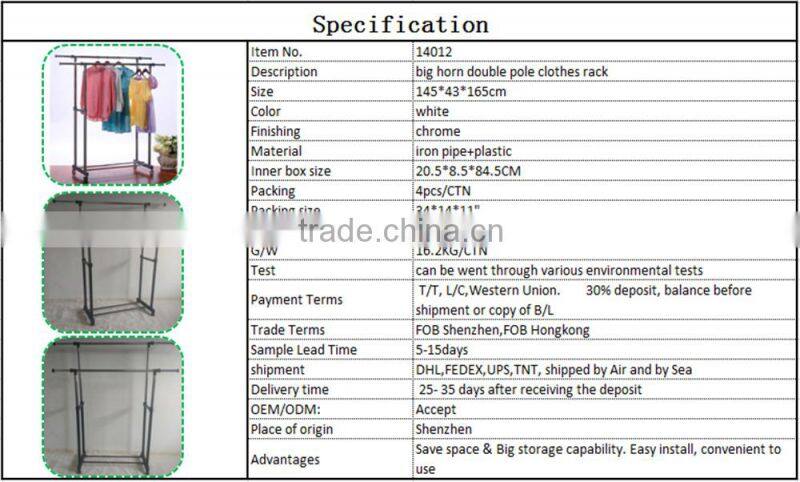 Customized stackable double pole iron cloth display rack for store