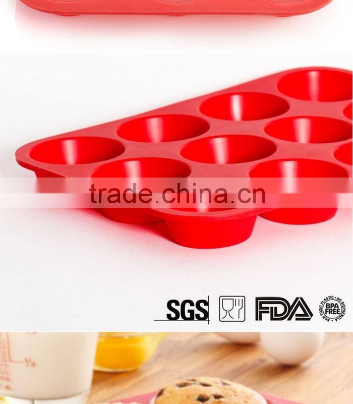 Hot Sale Cake Tools Cupcake Baking Tray Fondant Kitchen Bakeware Silicone Non-Stick 12 Cups Cake Mold Muffin Pan
