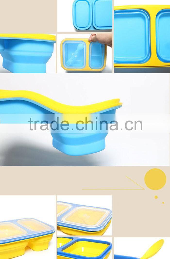 2 Blocks Lunch Box Kids Food Container Soup Cup Spoon Microwaveable Dinnerware Set
