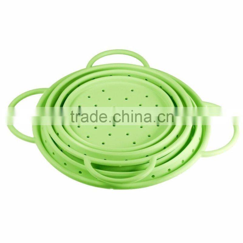 Collapsible Silicone Colander Green Kitchen Foldable Strainer