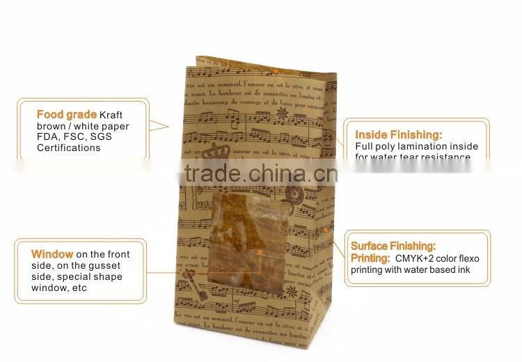 China supplier wholesale food grade eco material bread biodegradable paper packaging bag