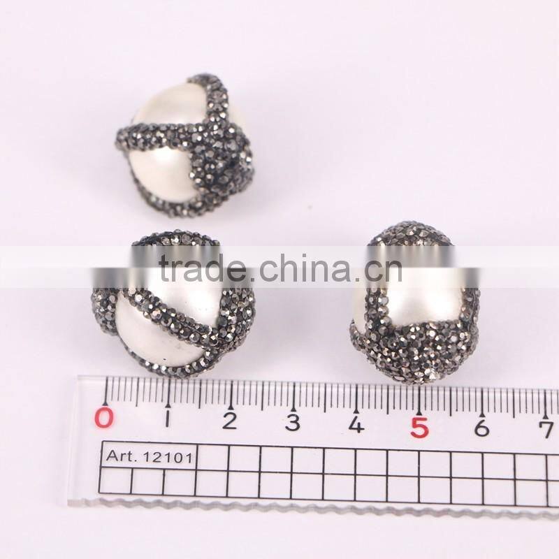 Round Freshwater Pearl Beads with Rhinestone, Mother Of Pearl Stone For Jewelry Making