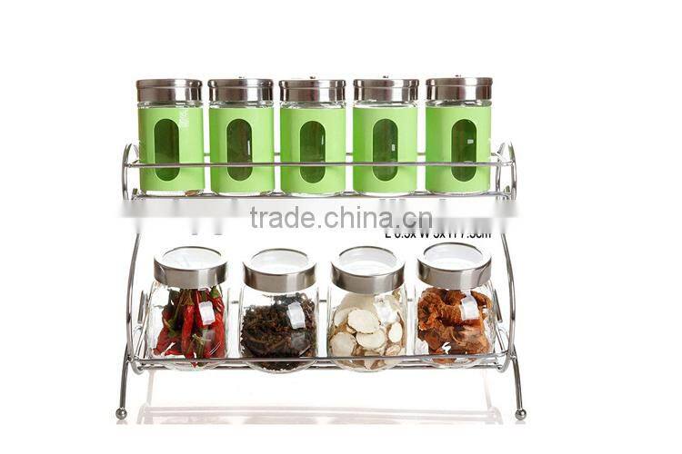 9pcs/set round seasoing glass shaker bottle rack set