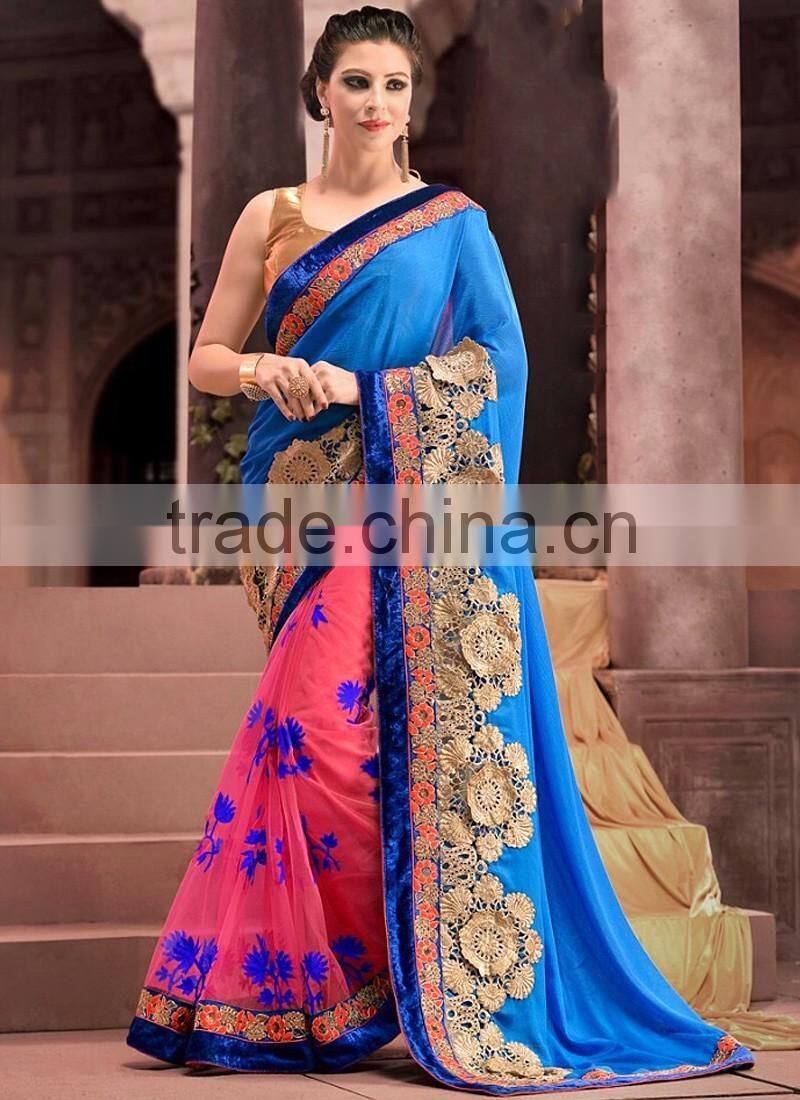 Blue Chiffon On Net Saree