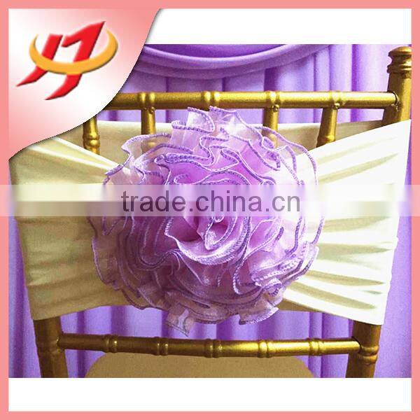 Wholesale champagne wedding rosette decoration chair sash fabric
