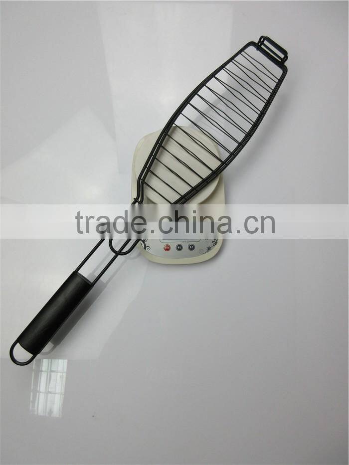 Non-Stick BBQ Fish Grill Basket with Wooden Handle