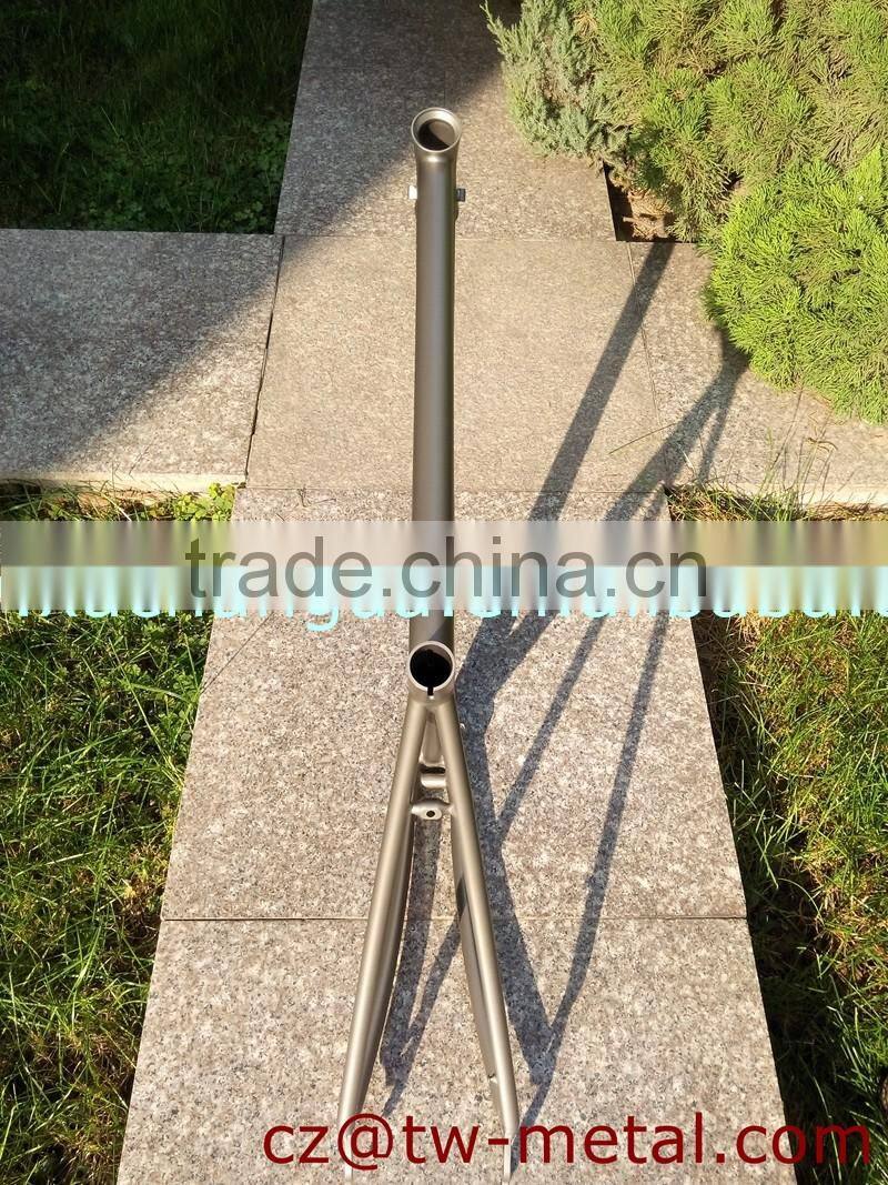 Customized Titanium road bicycle frame touring bike frame with polished logo & Integrated head tube
