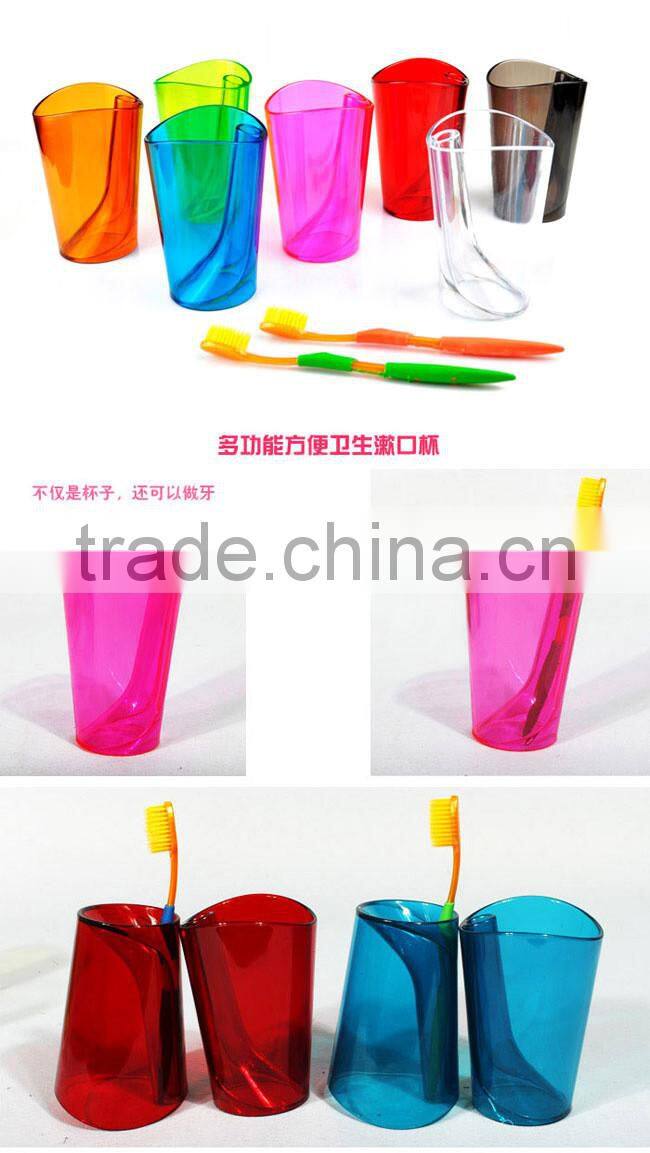 clear colorful plastic tooth mug cups turn over to be toothbrush holder rack