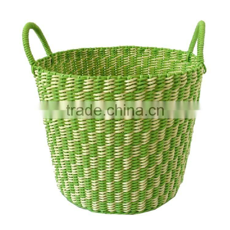 Set of 3 green color hand weave soft laundry basket plastic