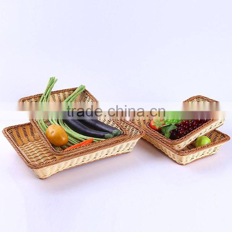 Cheap custom rectangular shape fruit vegetable display basket hand woven baskets