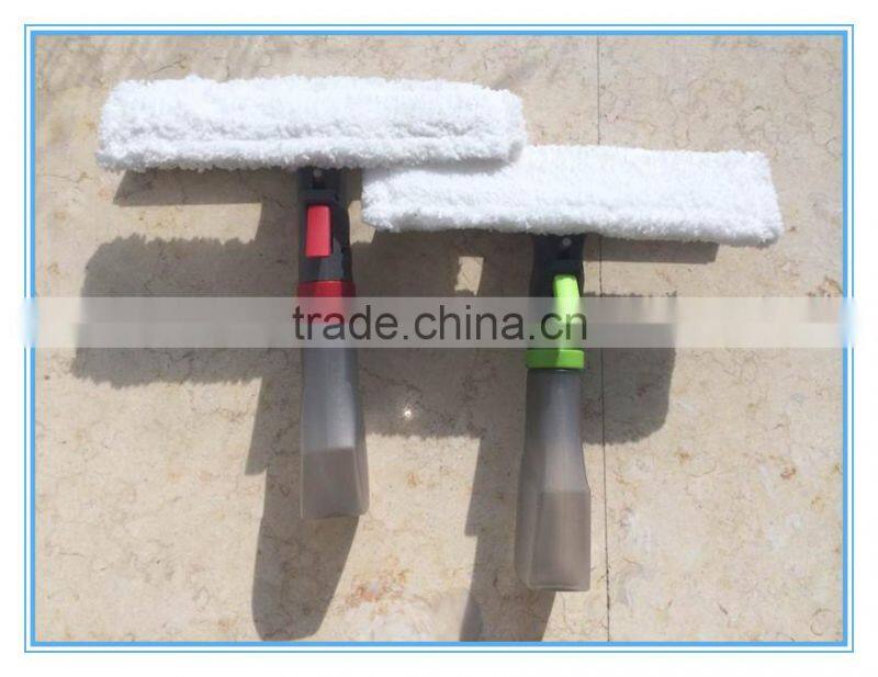 Spray window brush window cleaner with microfiber and rubber wiper strip