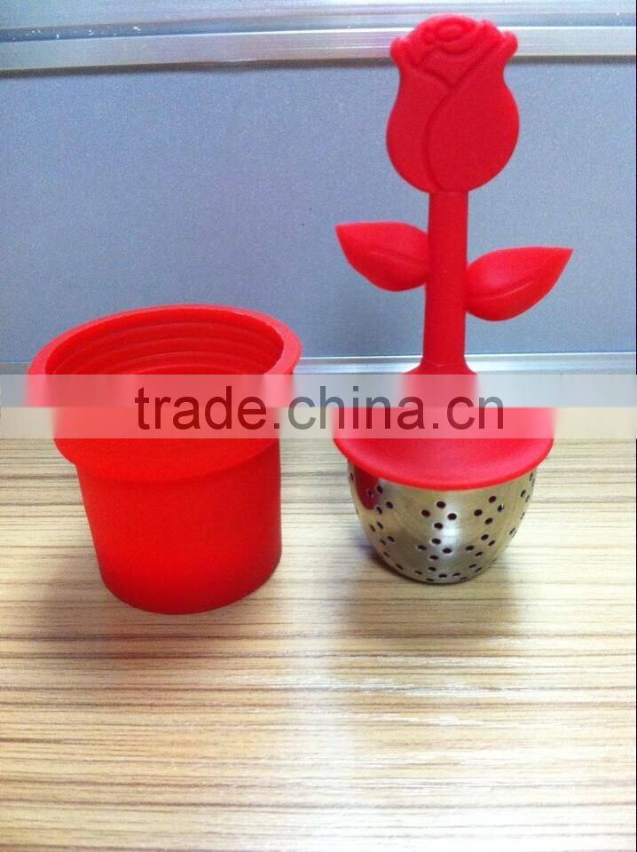 rose flowerpot Silicone tea infuser with stainless steel