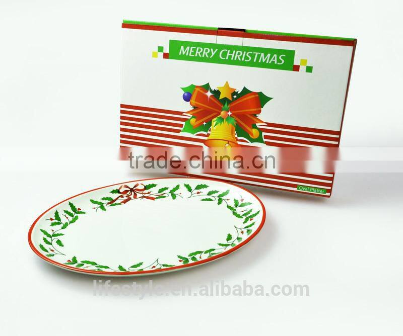 14" Christmas Ceramic Oval Platter,Porcelain With Decal