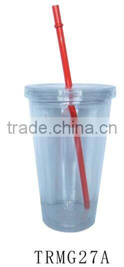 New Disposable 16oz Plastic Cup with Lid and Straw