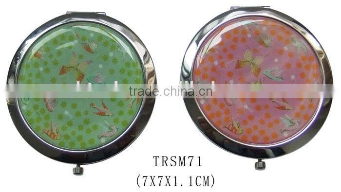 Fashion design round foldable matel material pocket compact mirror