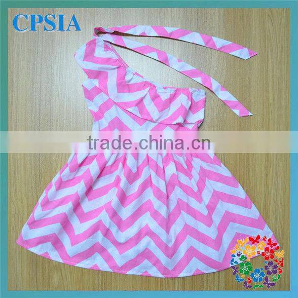 Rainbow Single Shoulder Baby Cotton Frocks Designs Girls Chevron Dress