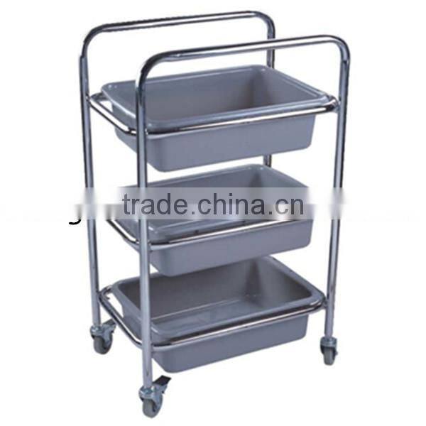 Guangzhou hotel and restaurant supplies stainless steel two tier mobile kitchen island breakfast bar food food trolley C265