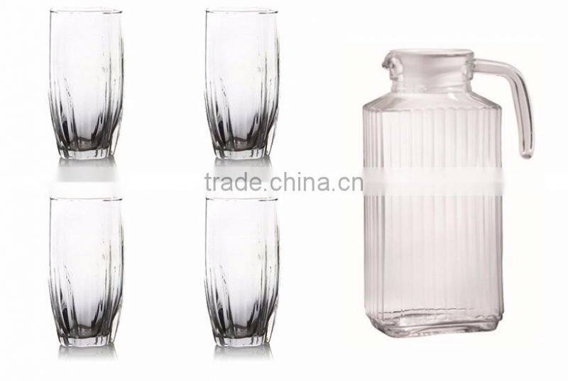 1000ml clear glass jug and 4pcs glass cup set high quality 1 liter white lid clear glass water jug set