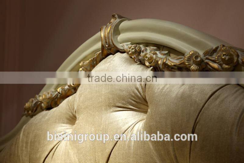 European style antique finished handmade children wooden carved girl princess twins - bed design with gold rim - BF07-70358