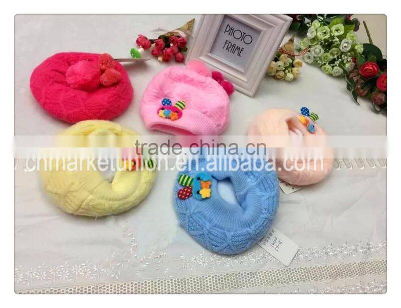Knitted winter warmly kids beret ,color mix and with decoration of rabit