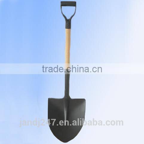 wooden handle round pointed steel shovel